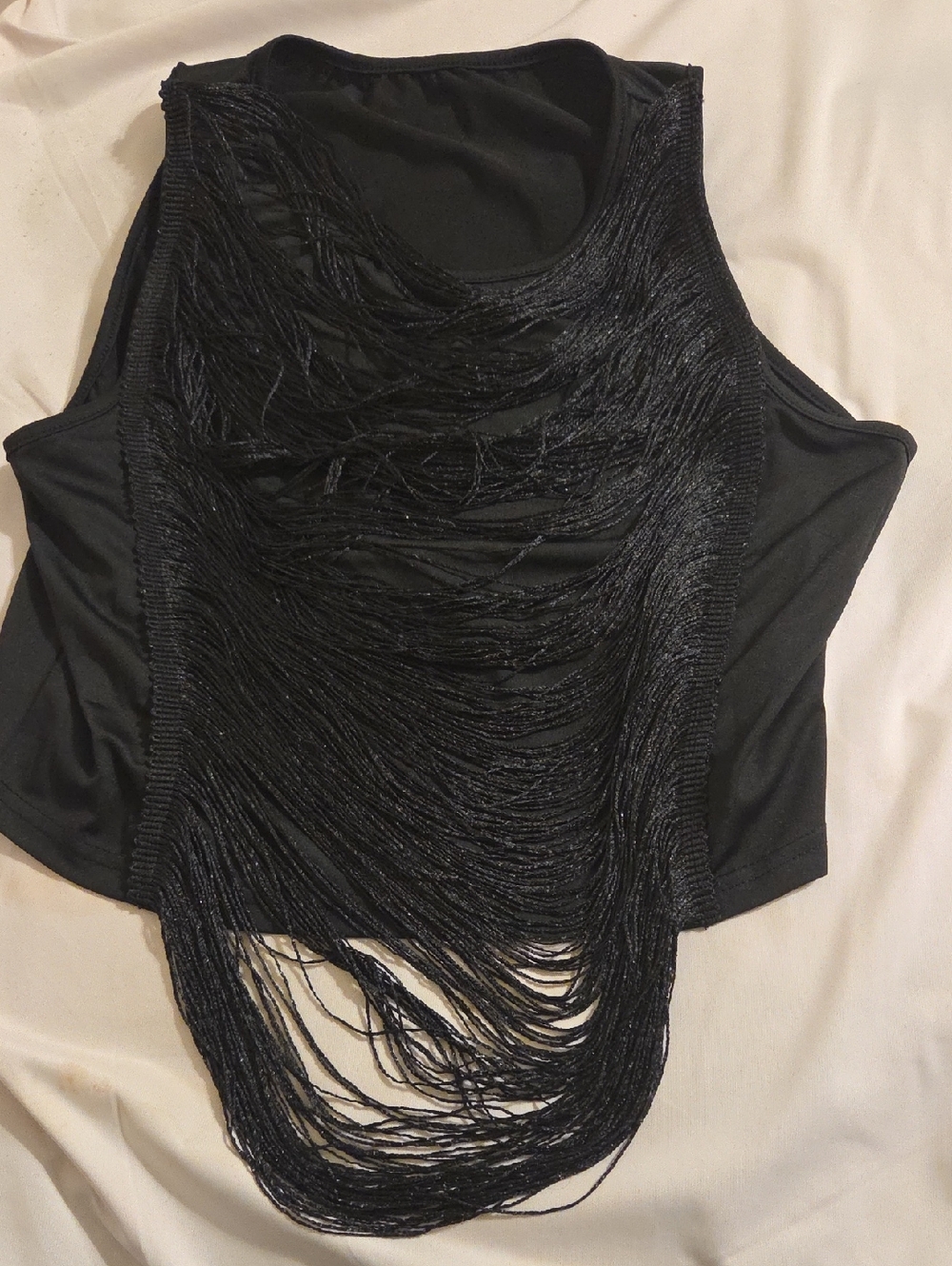 no brand name top black with fringe Large (fits like a small)